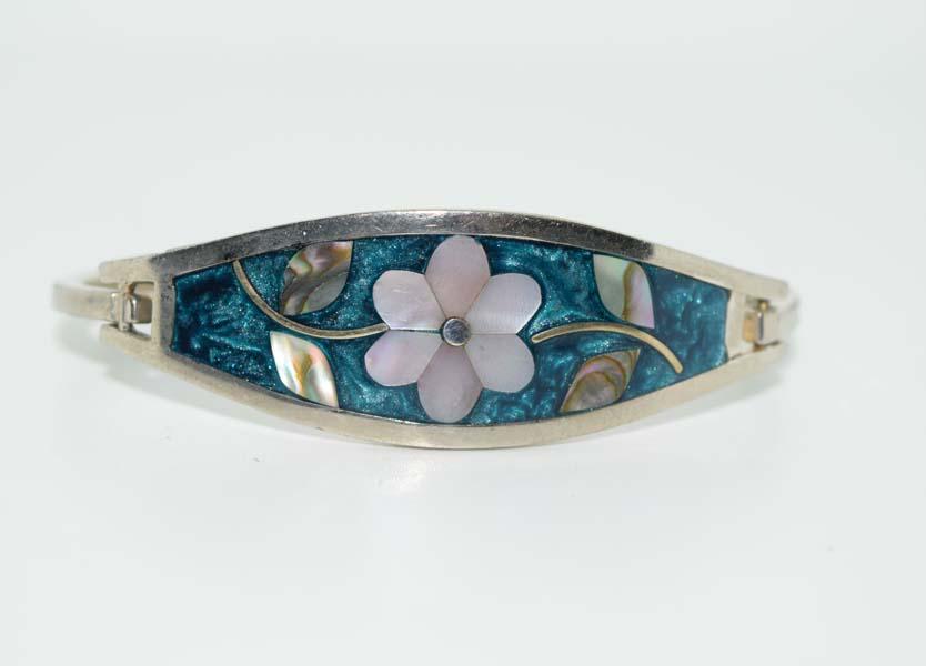 Mexican Alpaca Inlaid Abalone Hook Bracelet (1 of 4)