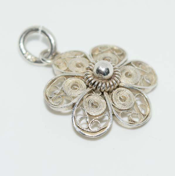 Vintage Silver Tone Filigree Flower Charm: This charm measures 20.2 x 16.1mm.