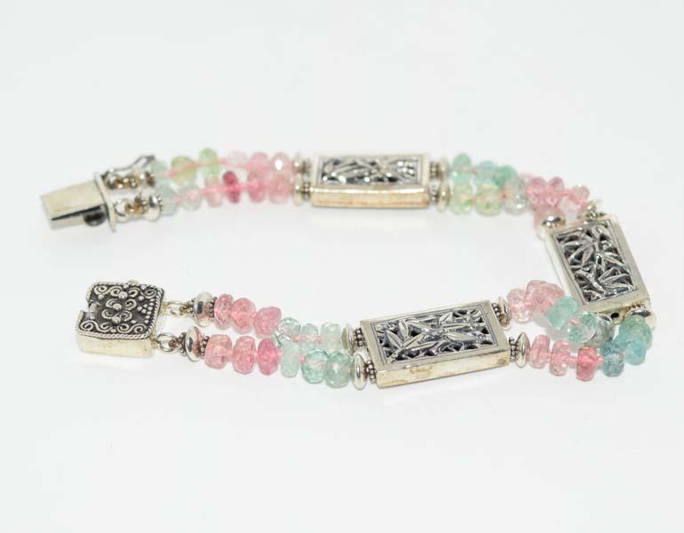 Faceted Stone Beaded Tested Sterling Bracelet (1 of 4)