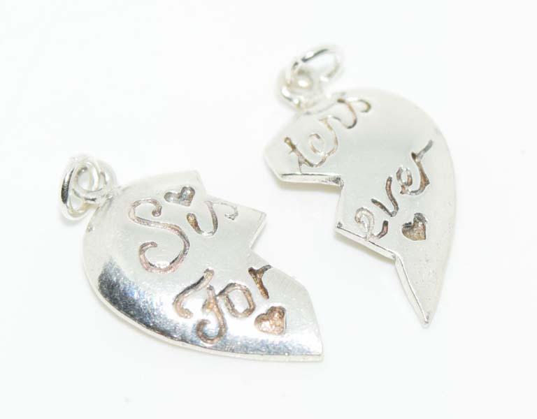 Vintage Sterling Silver Sisters Forever Heart Charms: These charms measure 10mm x 19.5mm & stamped 925 CH.