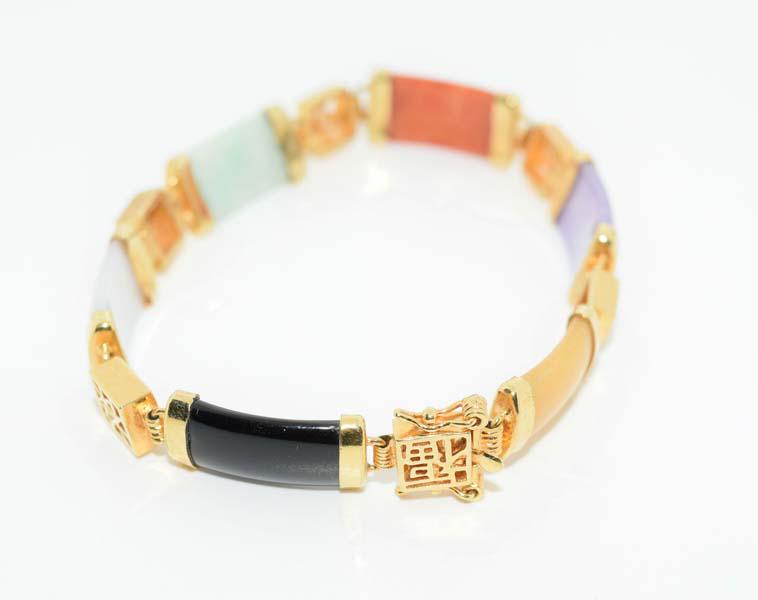 Gold Tone Chinese Natural Stone Bracelet (1 of 7)