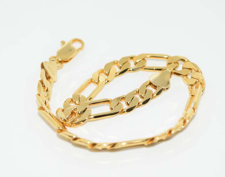 24K Gold Plated Figaro Chain Bracelet: This bracelet measures 7.3mm wide 8.5inches long & stamped 24K GP.
