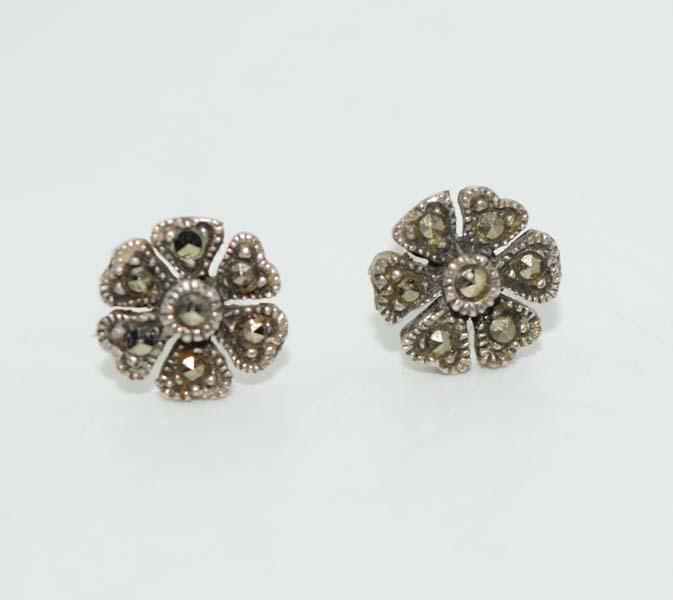 Antique Sterling Marcasite Flower Earrings (1 of 5)