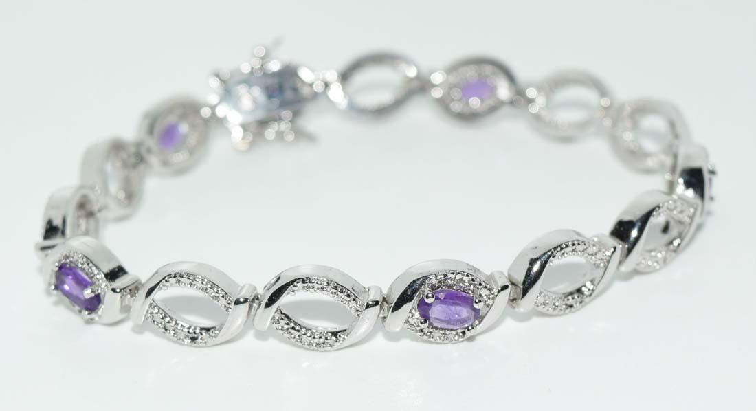 Sterling Silver Amethyst Oval Link Bracelet (1 of 4)