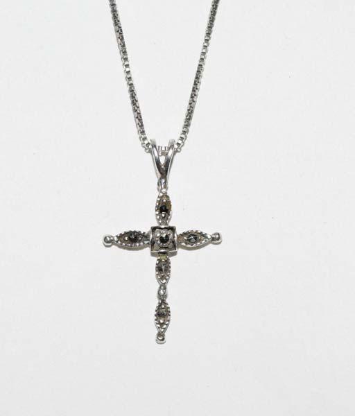 Vintage Sterling Silver Marcasite Cross Necklace: This pendant measures 17mm wide with a 29mm drop on a 20inch chain & stamped SU 925.