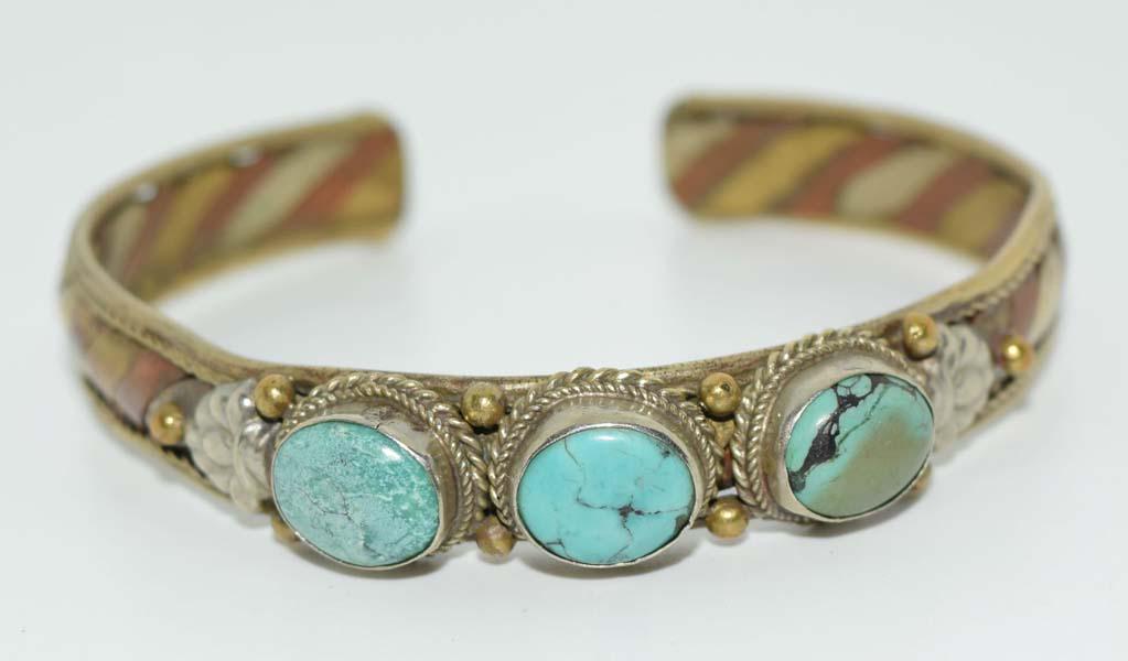 Vintage Tibetan-Style Turquoise Copper Cuff Bracelet (1 of 5)