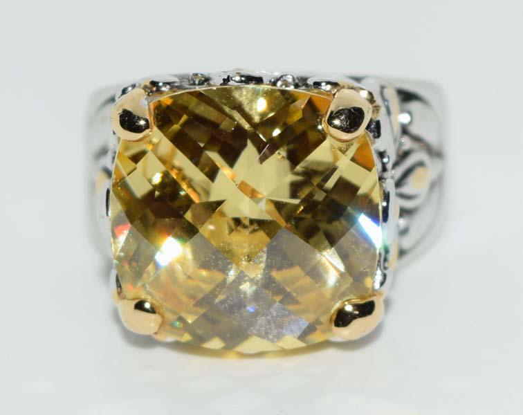 Silver Tone Large Faceted Stone Ring Sz7.5 (1 of 6)