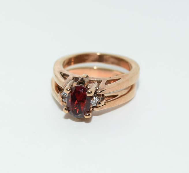 Vintage Plated Synthetic Garnet Hinged Ring Sz5 (1 of 8)