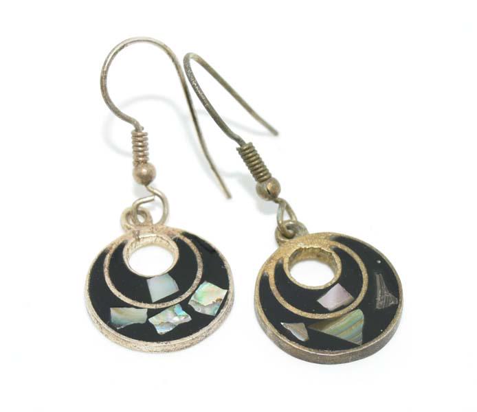 Vintage Alpaca Mexico Circle Abalone Earrings (1 of 2)