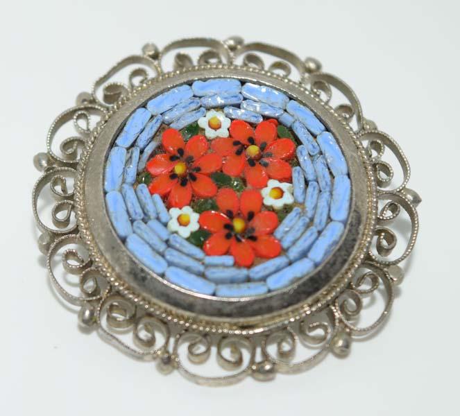 Victorian Italy Micro Mosaic Circle Brooch (1 of 3)
