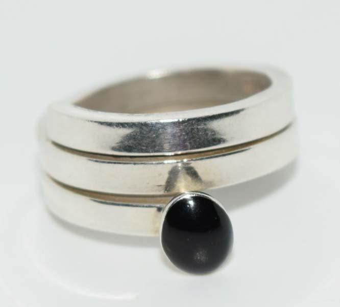 Mexico Sterling Onyx Wrap Around Ring Sz6 (1 of 4)
