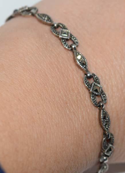 Sterling Silver Oxidized Marcasite Bracelet: Measurement: 7 inch length, 5.3mm width | Weight: 6.7 grams | Stamp: 925
