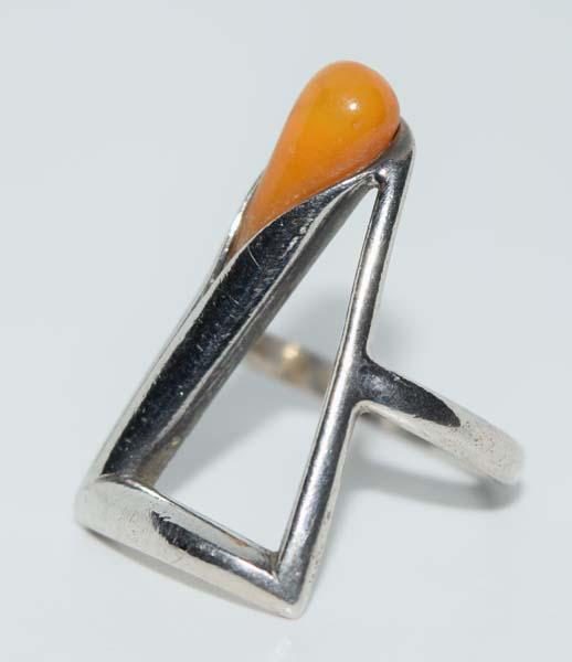 Artisan Sterling Silver Faux Amber Ring Sz 5 (1 of 3)