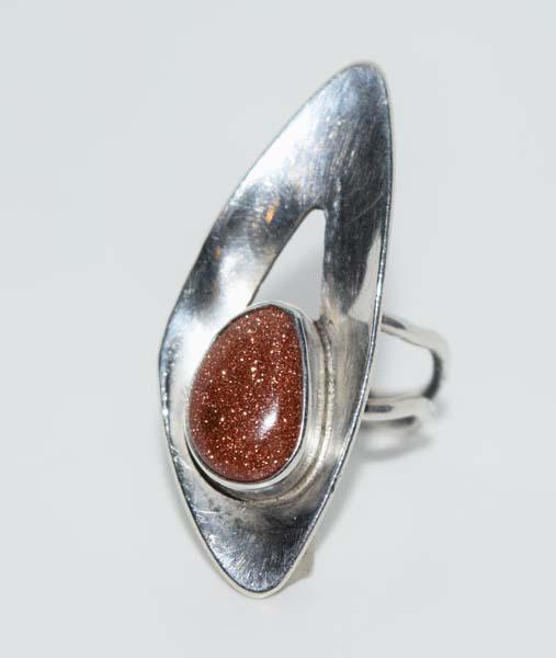 Modernist 800 Silver Artisan Goldstone Ring Size 5.5 (1 of 3)