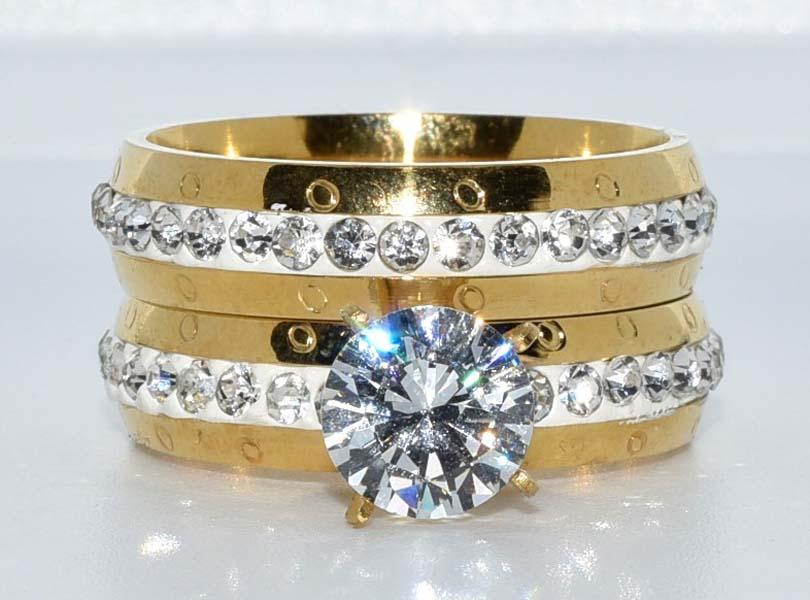 Stainless Steel Solitaire Double Band Ring Sz 10: Measurement: 12mm width for both bands | Size: 10