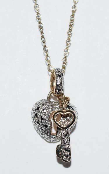 Gold Over Sterling Diamond Heart & Key Necklace (1 of 3)