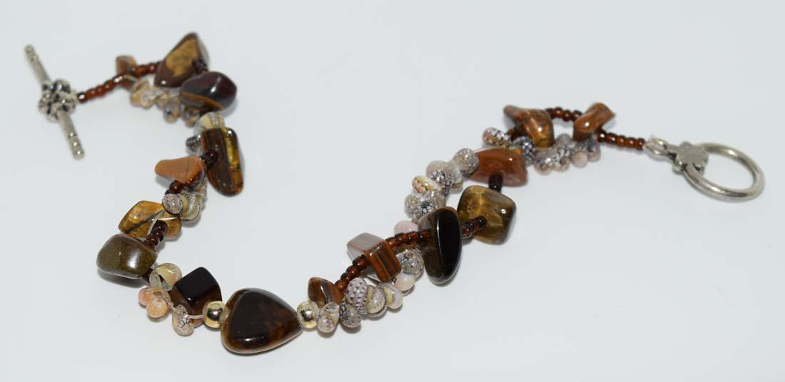 Shell & Tigers Eye Beaded Bracelet with Toggle Clasp (1 of 3)