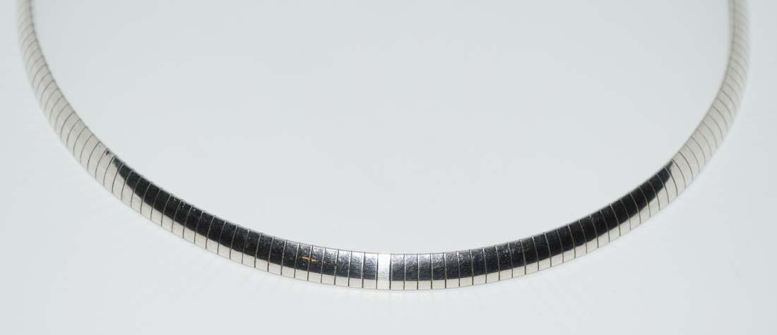 Italian Sterling Silver Omega Necklace: Measurement: 16” length, 6mm width | Weight: 25.5 grams | Stamp: 925 Italy | Note: there are a few small kinks in this necklace
