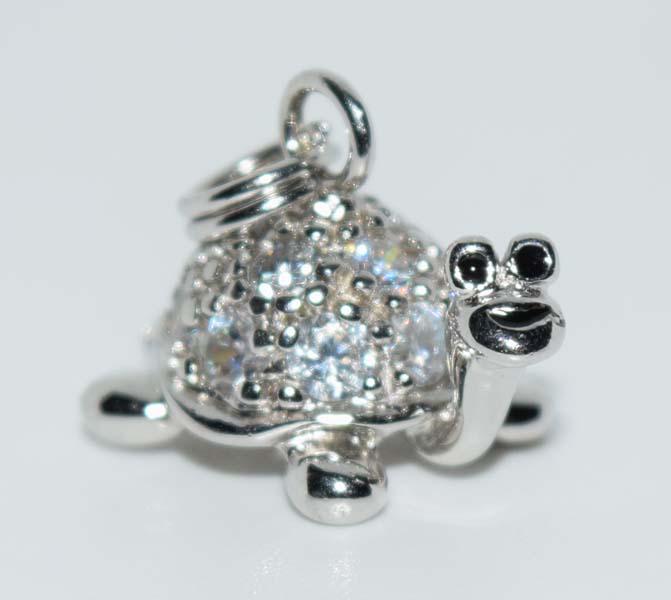 Sterling Silver Rhinestone Turtle Charm or Pendant (1 of 5)