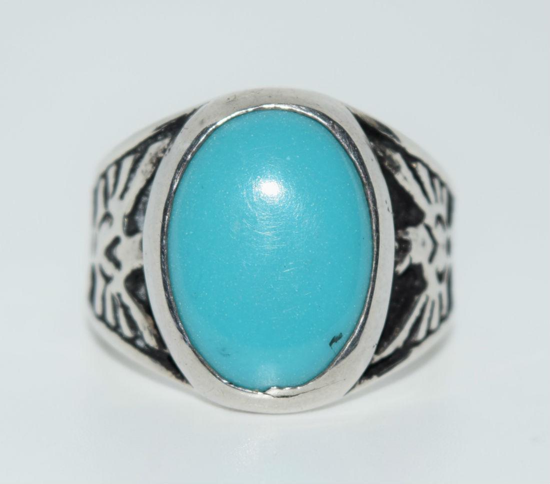 Sterling Silver Turquoise Color Eagle Ring Sz 11 (1 of 4)