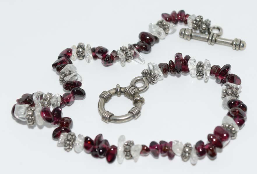 Garnet & Quartz Nugget Toggle Bracelet: Measurement: 9.5 inch length, 6mm width