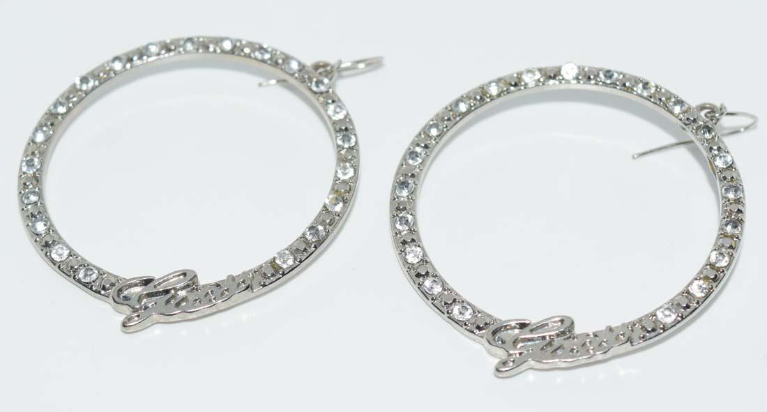 Guess Rhinestone Hoop Earrings: Measurement: 62mm drop, 47mm width