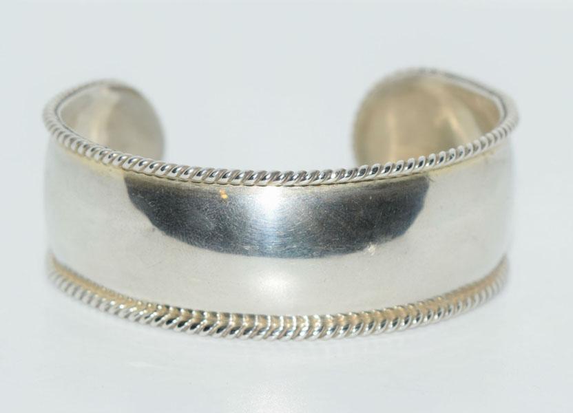 Large Mexico Sterling Rope Design Cuff Bracelet (1 of 4)