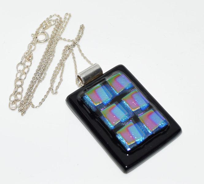 Sterling Silver Large Art Glass Necklace: This pendant measures 24.5mm wide with a 1.50inch drop on a 16-18inch chain & stamped 925.