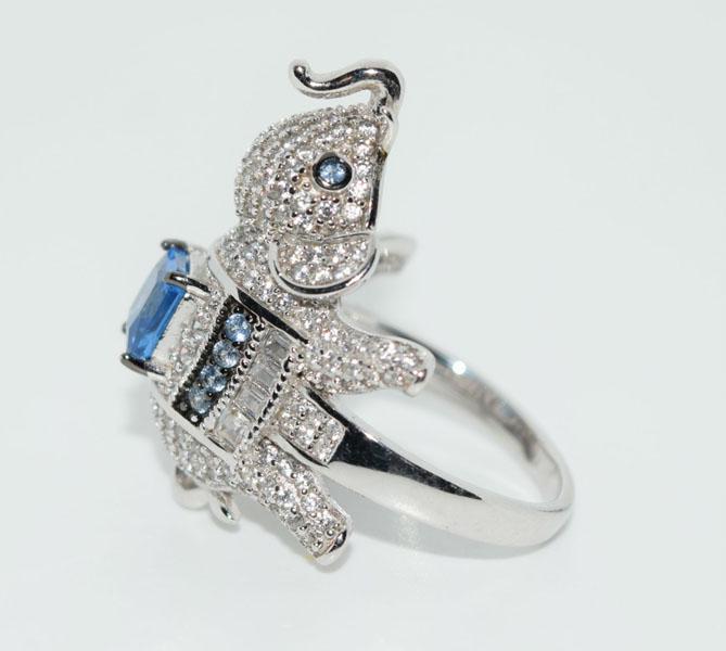 Sterling Silver Topaz CZ Embellished Elephant Ring Sz8 (1 of 4)