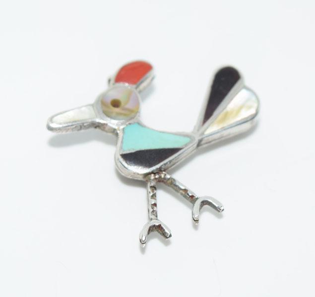 Sterling Zuni Inlaid Road Runner Brooch/Pendant (1 of 4)