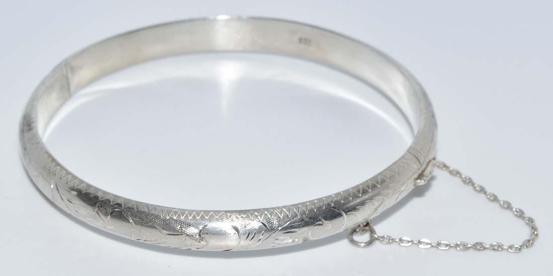 Sterling Silver Etched Dome Bangle Bracelet (1 of 3)