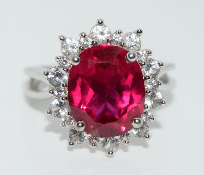 Sterling Synthetic Ruby & Topaz Ring Sz7 (1 of 5)