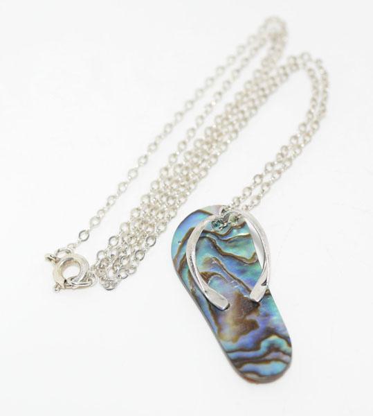 Sterling Abalone Flip Flop 18inch Necklace: This pendant measures 32 x 12mm on an 18inch chain & stamped TH 925.