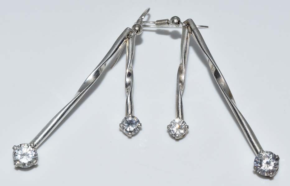 Silver Tone Twisted CZ Earrings (1 of 4)