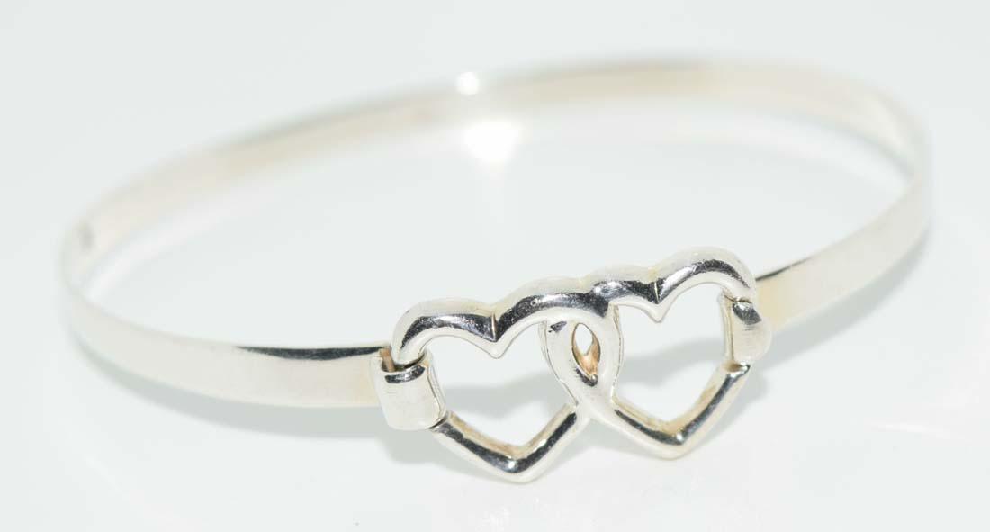 Sterling Thin Double Heart Hook Bangle Bracelet (1 of 4)