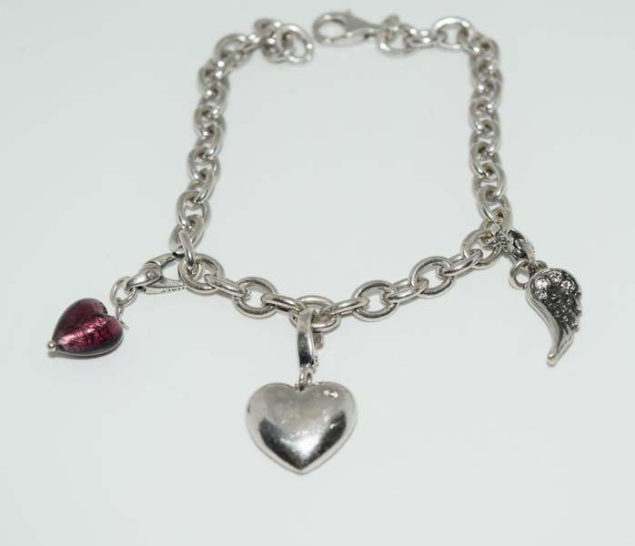 Heavy Sterling Silver Cute Hearts Charm Bracelet (1 of 3)