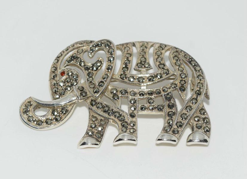 Sterling Silver Marcasite Elephant Brooch: Weighs 16.4grams Measures 34 x 53mm Stamped 925 Thailand