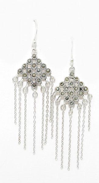 Sterling Marcasite Chain Dangling Earrings: Weighs 5.7grams Measures 17.5mm wide Approx. 2.33inch drop Stamped 925 Thailand