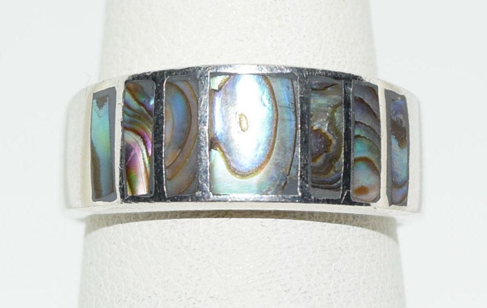 Sterling Abalone Inlaid Ring Sz8.: Weighs 4.5grams Measures 8mm wide size 8 Stamped NF 925 Thailand