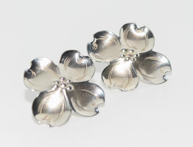 Stuart Nye Sterling Dogwood Flower Post Earrings Host: Weighs 1.7grams Measures 23 x 20.77mm Stamped NYE Sterling