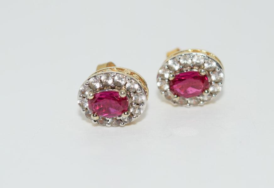 Ruby & Topaz Gold over Sterling Post Earrings: Weighs 2.3grams Measures 8.55 x 10.45mm Stamped 925 Tested Ruby & Topaz