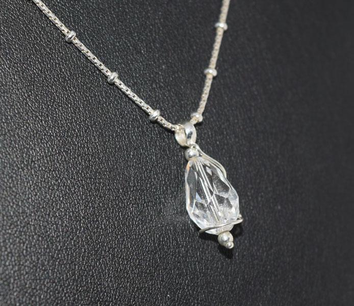 Sterling Silver Ball Chain Crystal Drop Necklace: Weighs 6.3grams Measures approx. 9.5mm wide 23.5mm drop 16inches long Stamped 925
