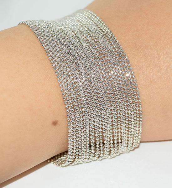 Sterling Silver Multi Strand Ball Chain Bracelet: Weighs 26grams Measures 1.68inch wide 7inches long Stamped 925 Italy
