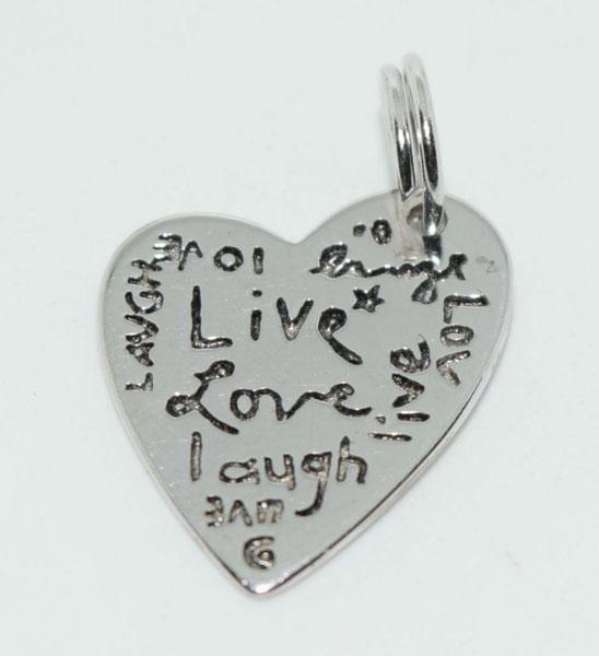 Sterling Live Laugh Love Heart Charm: Weighs 1grams Measures 13.6 x 15.2mm Stamped 925 SU CH