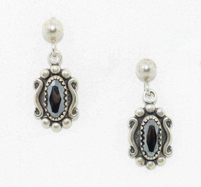 Sterling Hematite Framed Dangle Post Earrings: Weighs 2.3grams Measures 8mm wide 20mm drop Stamped Sterling Unknown Makers Mark