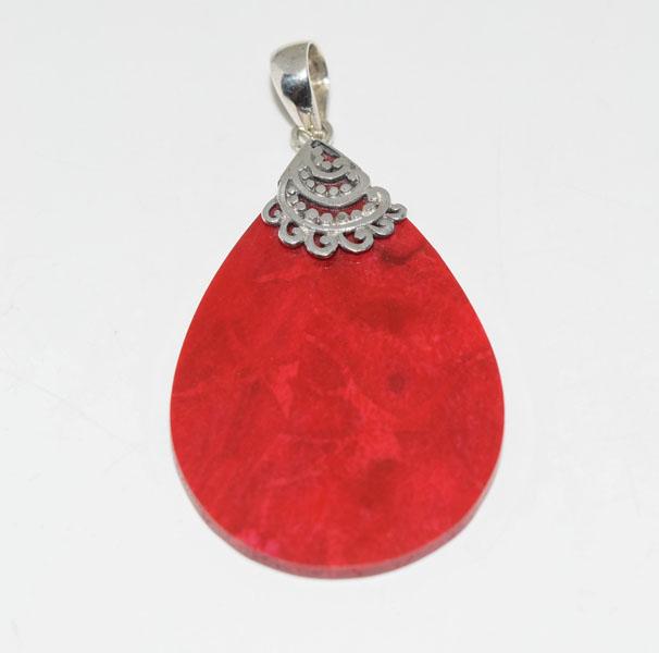 Indi Sterling Coral Teardrop Pendant: Weighs 5.86grams Measures 30.5mm wide 56mm drop Stamped 925 Indonesia