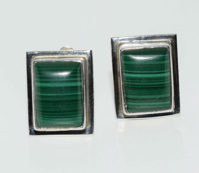 Mexico Sterling Malachite Rectangle Post Earrings: Weighs 10.7grams Measures 14.5 x 18.4mm Stamped Sterling Mexico