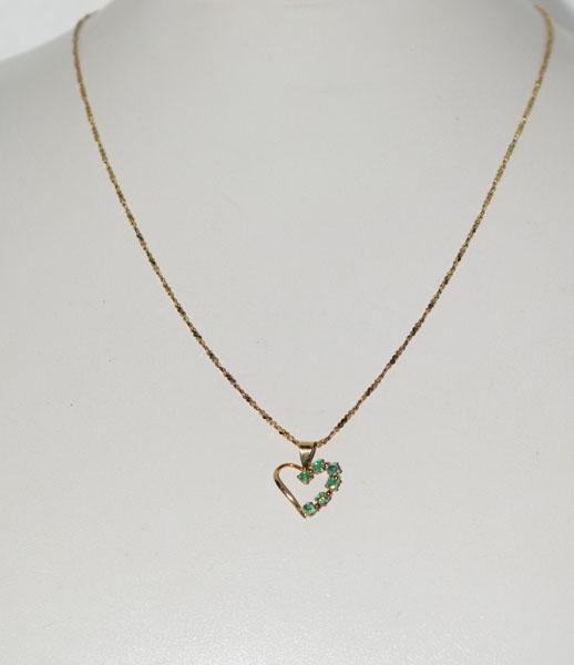 Gold over Sterling Emerald Heart Necklace: Weighs 1.95grams Measures 14 x 11.5mm on 16inch serpentine chain Stamped 925 Italy Tested Emerald