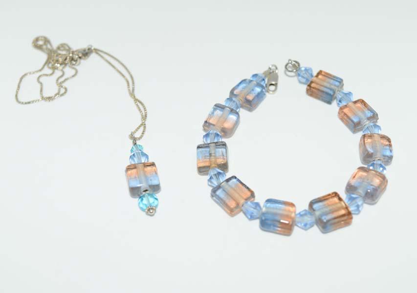 Sterling Ombre Glass Beaded Necklace Bracelet Set (1 of 8)