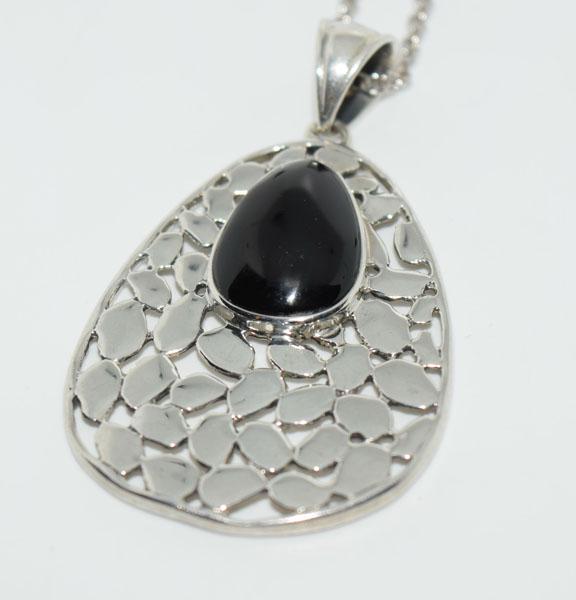 Mexico Sterling Silver Large Onyx Necklace (1 of 4)